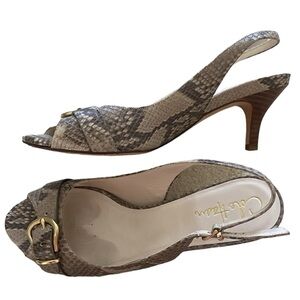 Cole Haan Nike Air, leather snakeskin Peep toe slink black heels size 9 like new